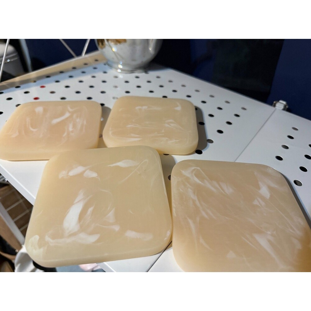 Ririku Resin Coasters (Four) Cream W/White Marbling Box 4”x 4”